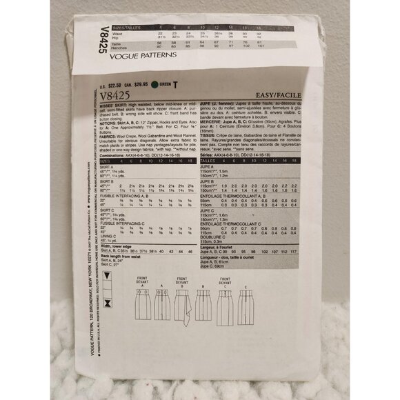 Vogue V8425 Women’s Skirt Sewing Pattern • Pencil Skirt - Picture 2 of 10